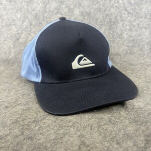 Quicksilver Blue Navy Hat White Logo Flexfit Fitted Baseball Hat Cap
